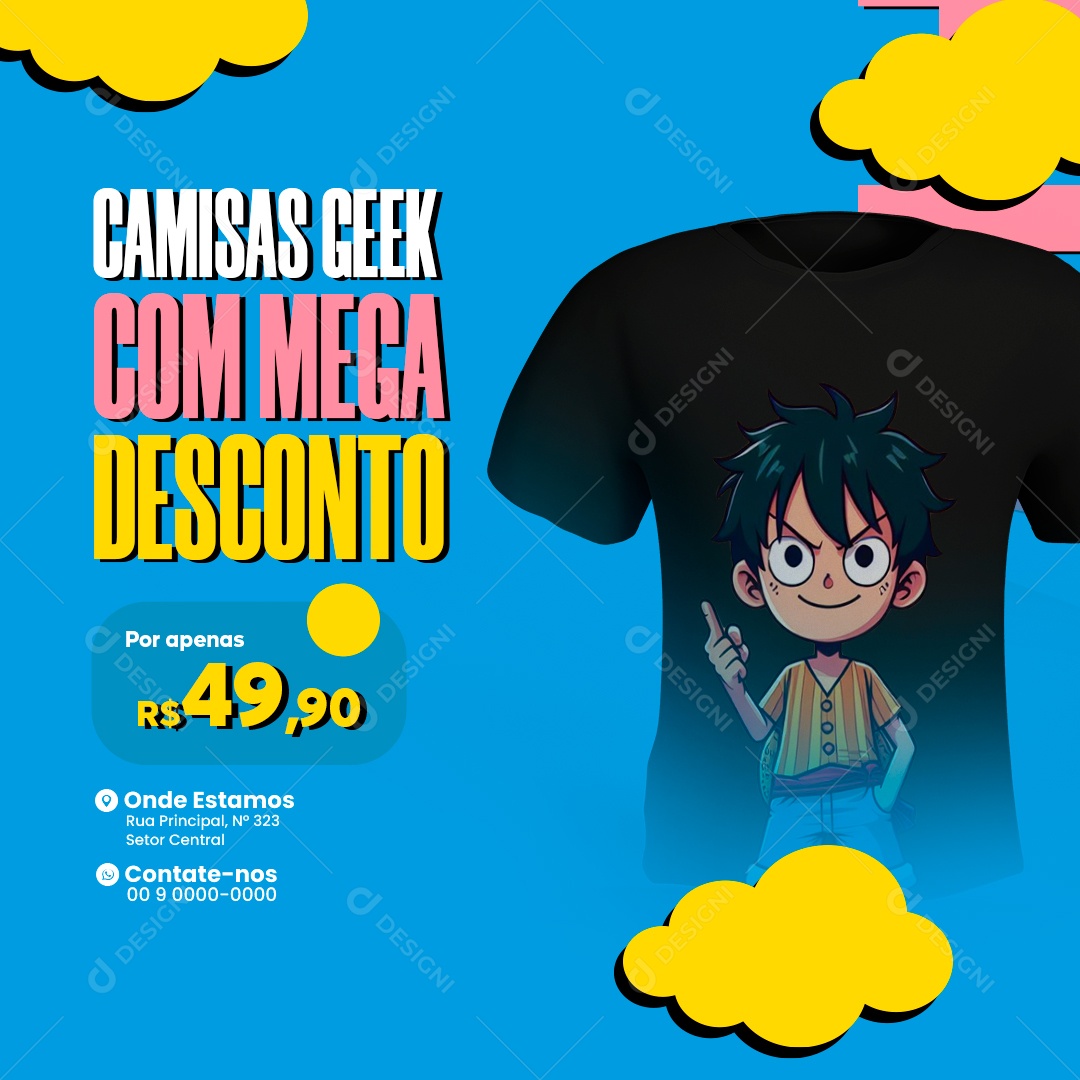Loja de Artigos Geek Camisas Geek com Mega Desconto Social Media PSD Editável