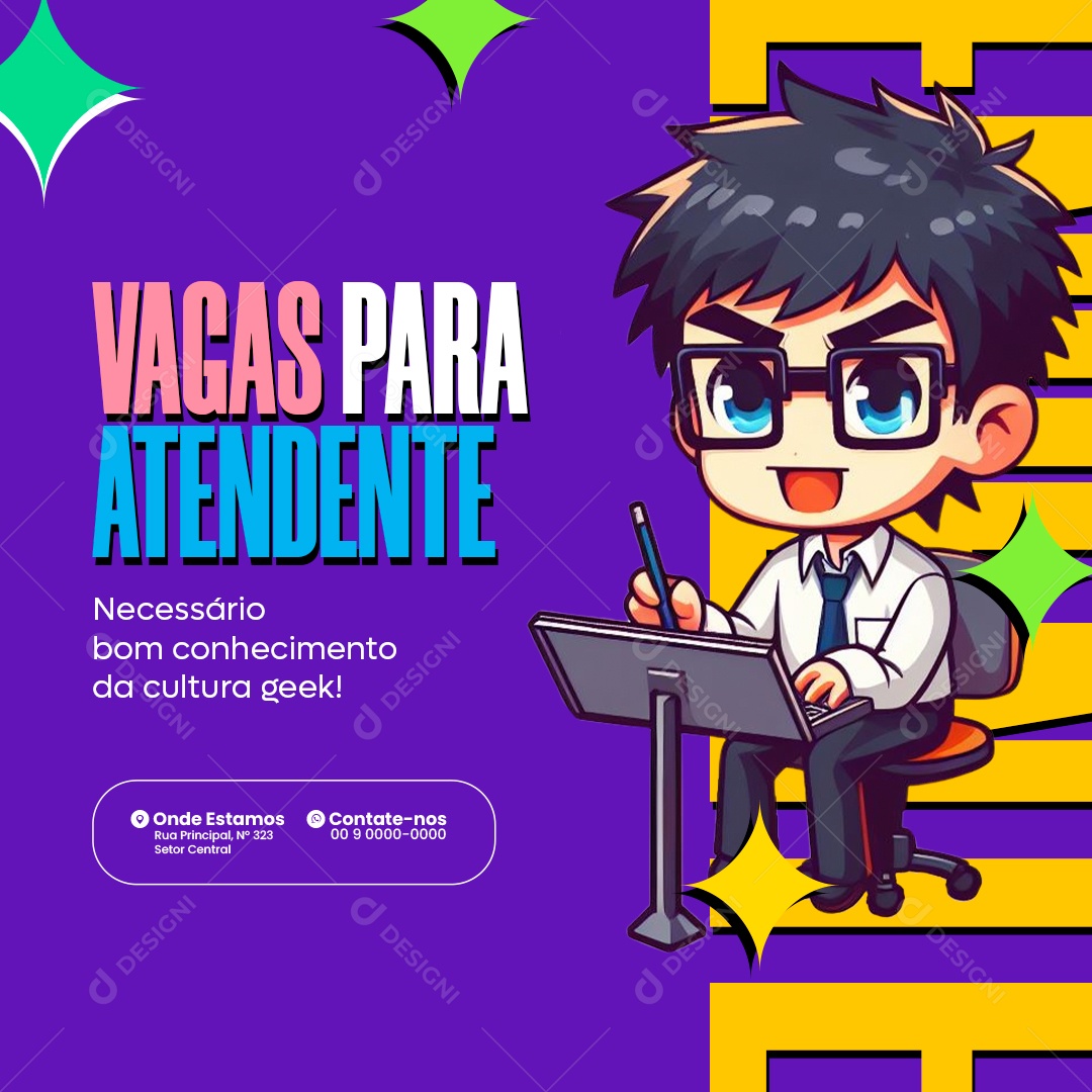 Loja de Artigos Geek Vagas para Atendente Social Media PSD Editável