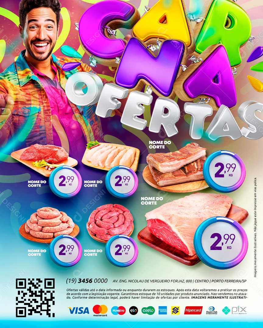 Tabloide Carna Ofertas Açougue Carnes Linguiça Filé Social Media PSD Editável