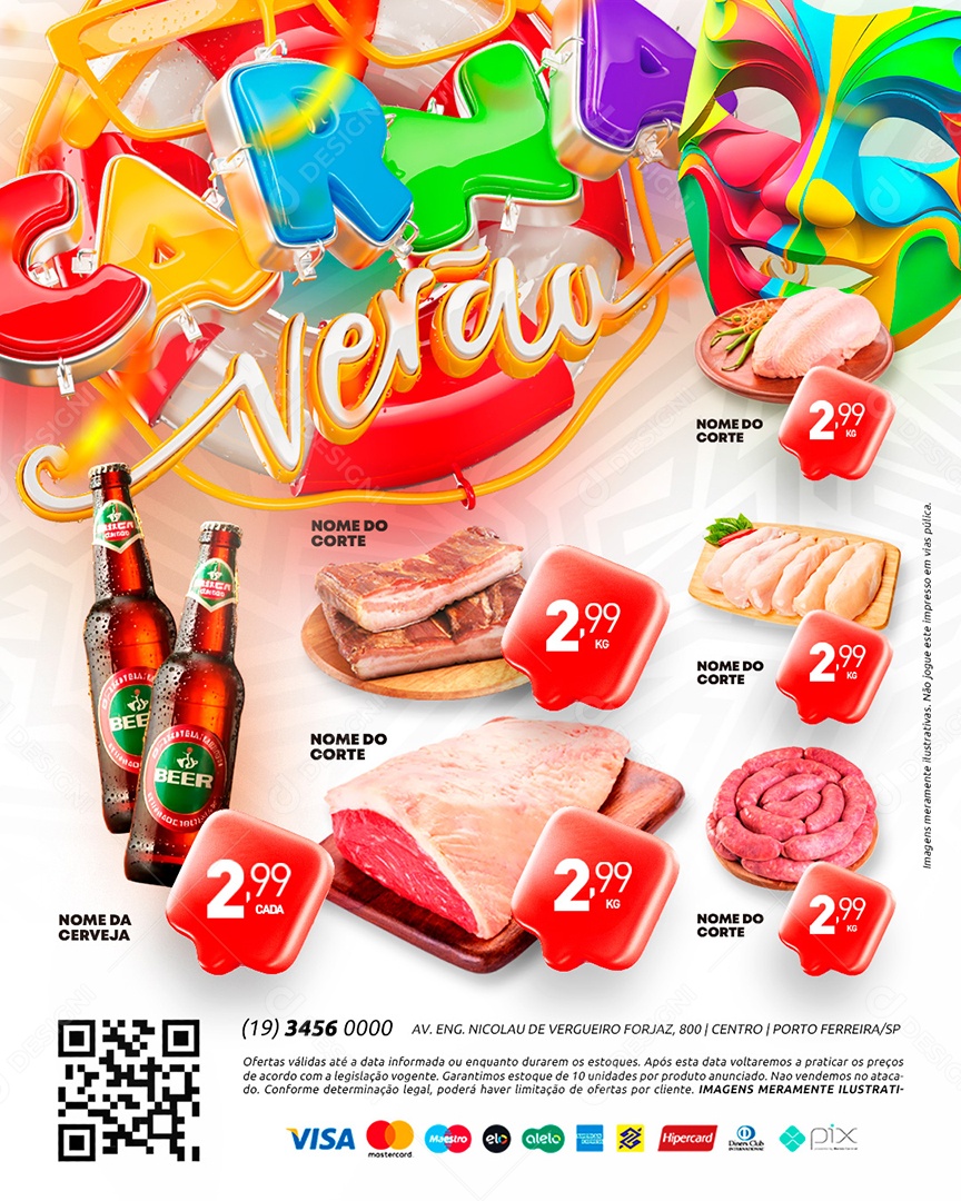 Tabloide Carna Verão Supermercado Cervejas Carnes Social Media PSD Editável