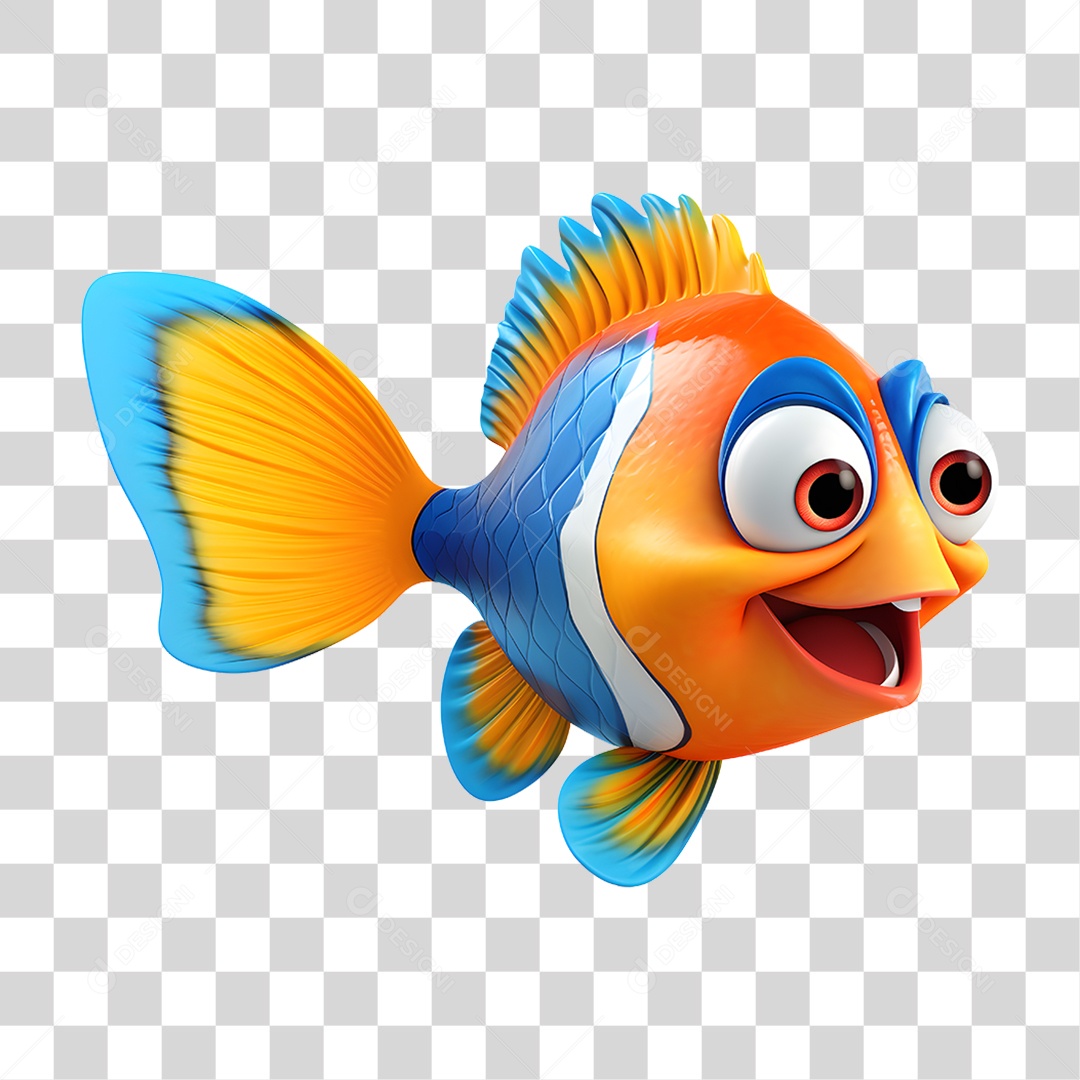 Mascote Peixe Colorido PNG Transparente