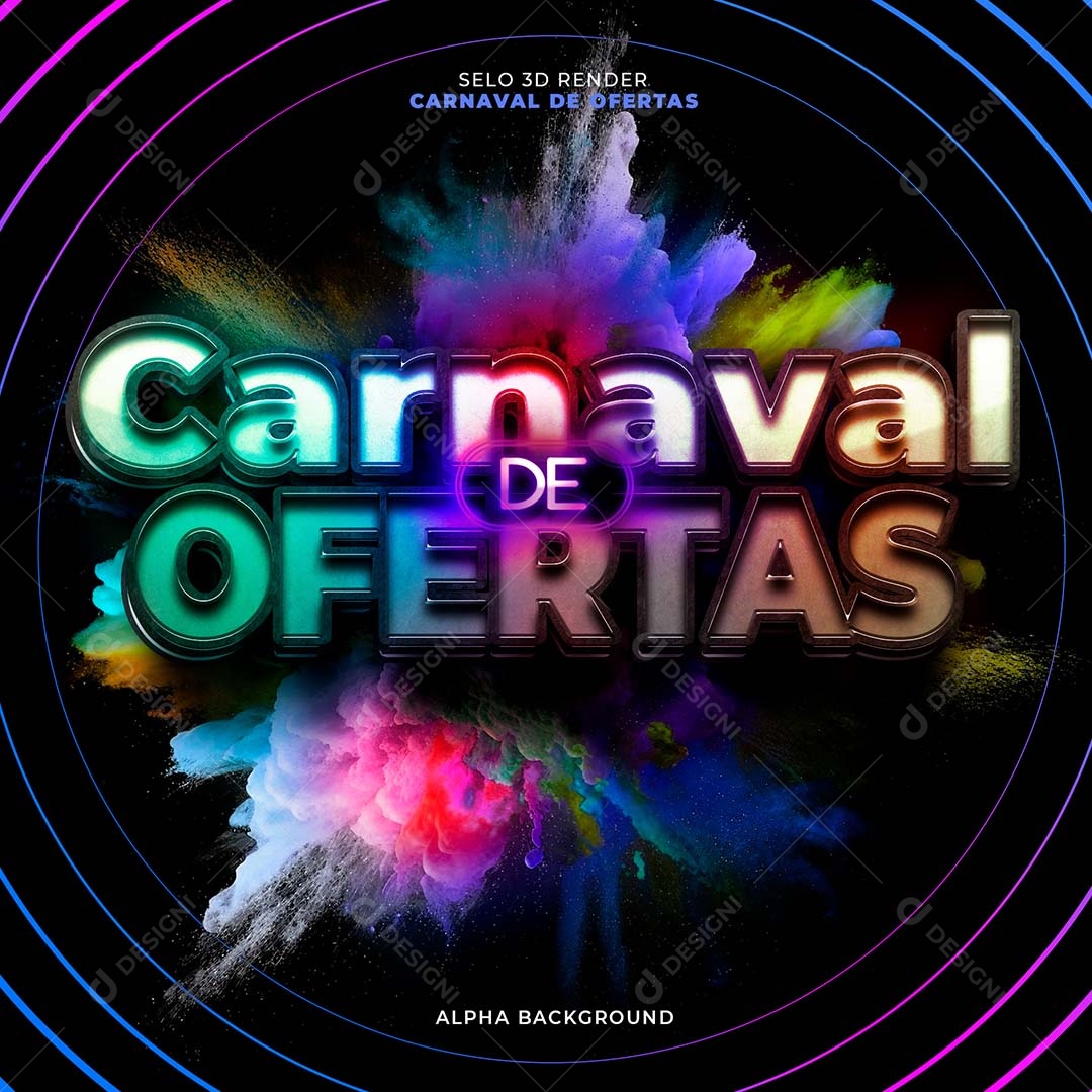 Carnaval de Ofertas Selo 3D Verde Azul Vermelho para Composição PSD