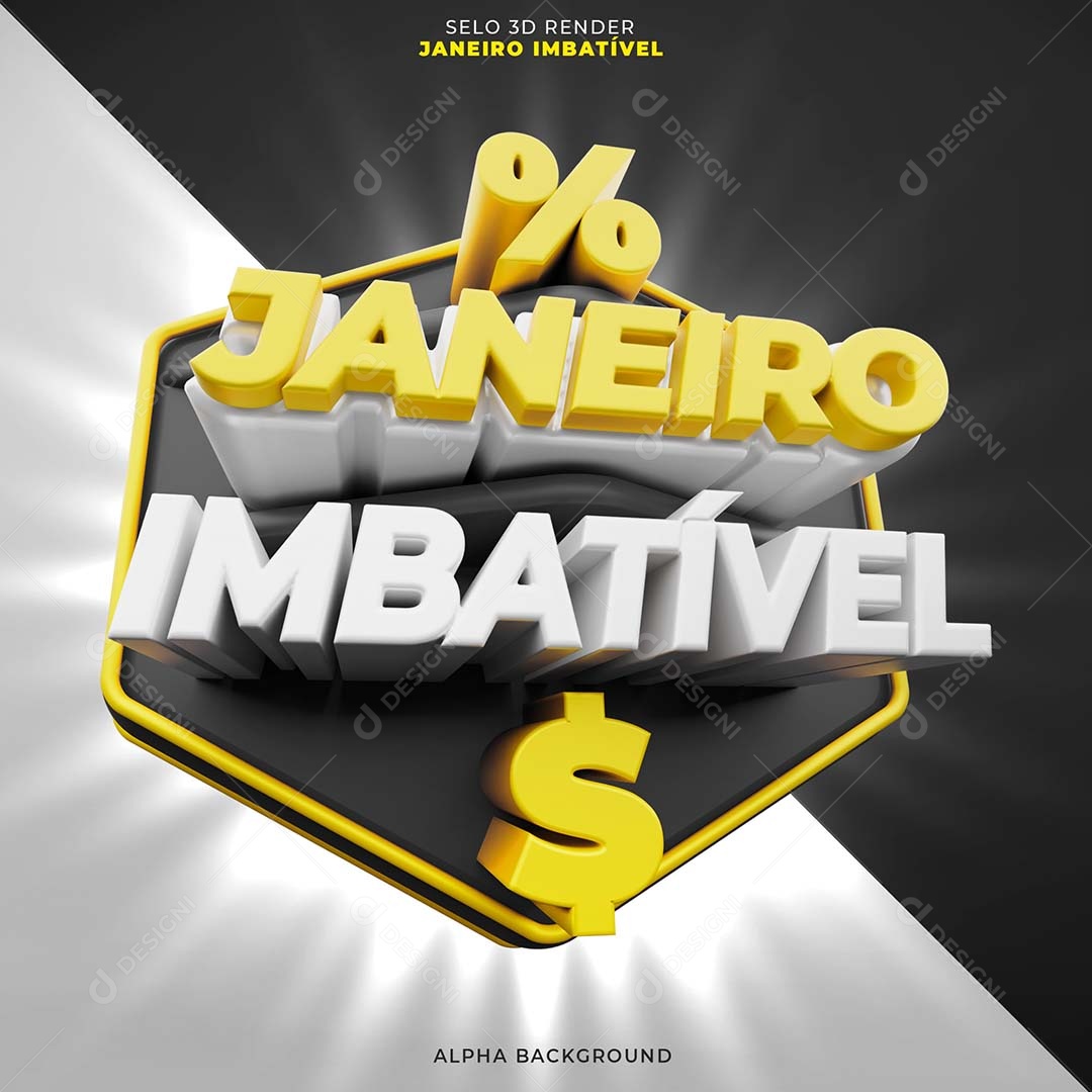 Janeiro Imbatível Selo 3D Amarelo Branco para Composição PSD
