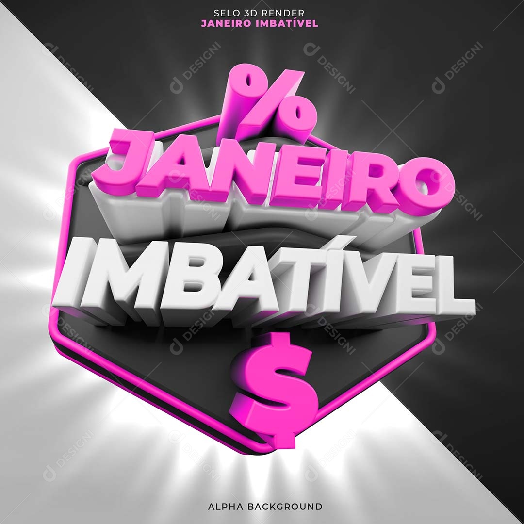 Janeiro Imbatível Selo 3D Roxo Branco para Composição PSD