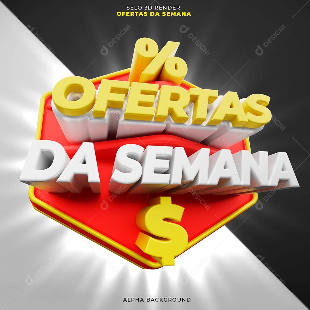 Ofertas da Semana Selo 3D Amarelo Branco Vermelho para Composição PSD