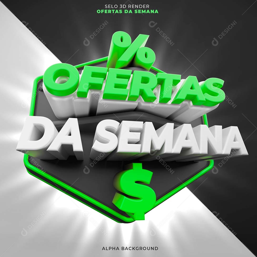Ofertas da Semana Selo 3D Verde Branco para Composição PSD