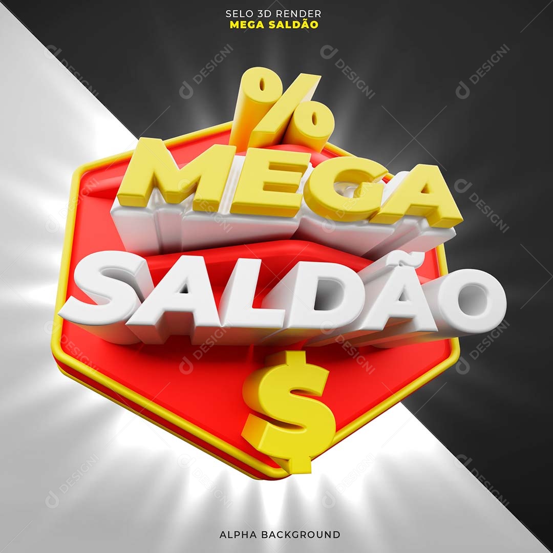 Mega Saldão Selo 3D Amarelo Branco Vermelho para Composição PSD