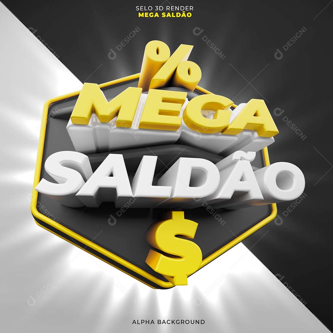 Mega Saldão Selo 3D Amarelo Branco para Composição PSD