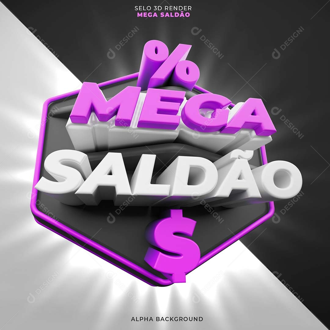 Mega Saldão Selo 3D Roxo Branco para Composição PSD