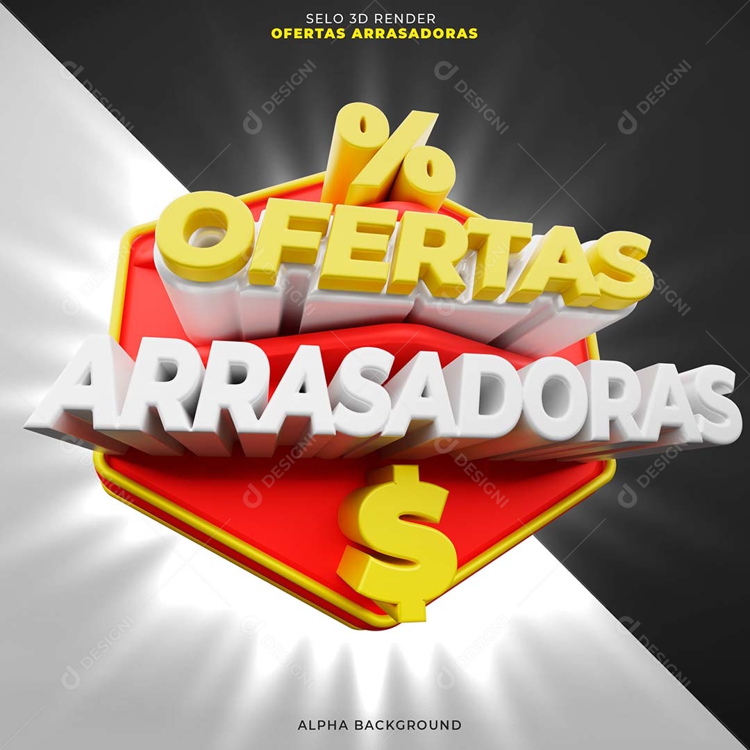 Ofertas Arrasadoras Selo 3D Amarelo Branco Vermelho para Composição PSD