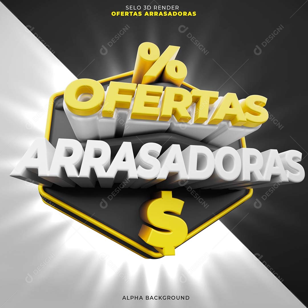Ofertas Arrasadoras Selo 3D Amarelo Branco para Composição PSD