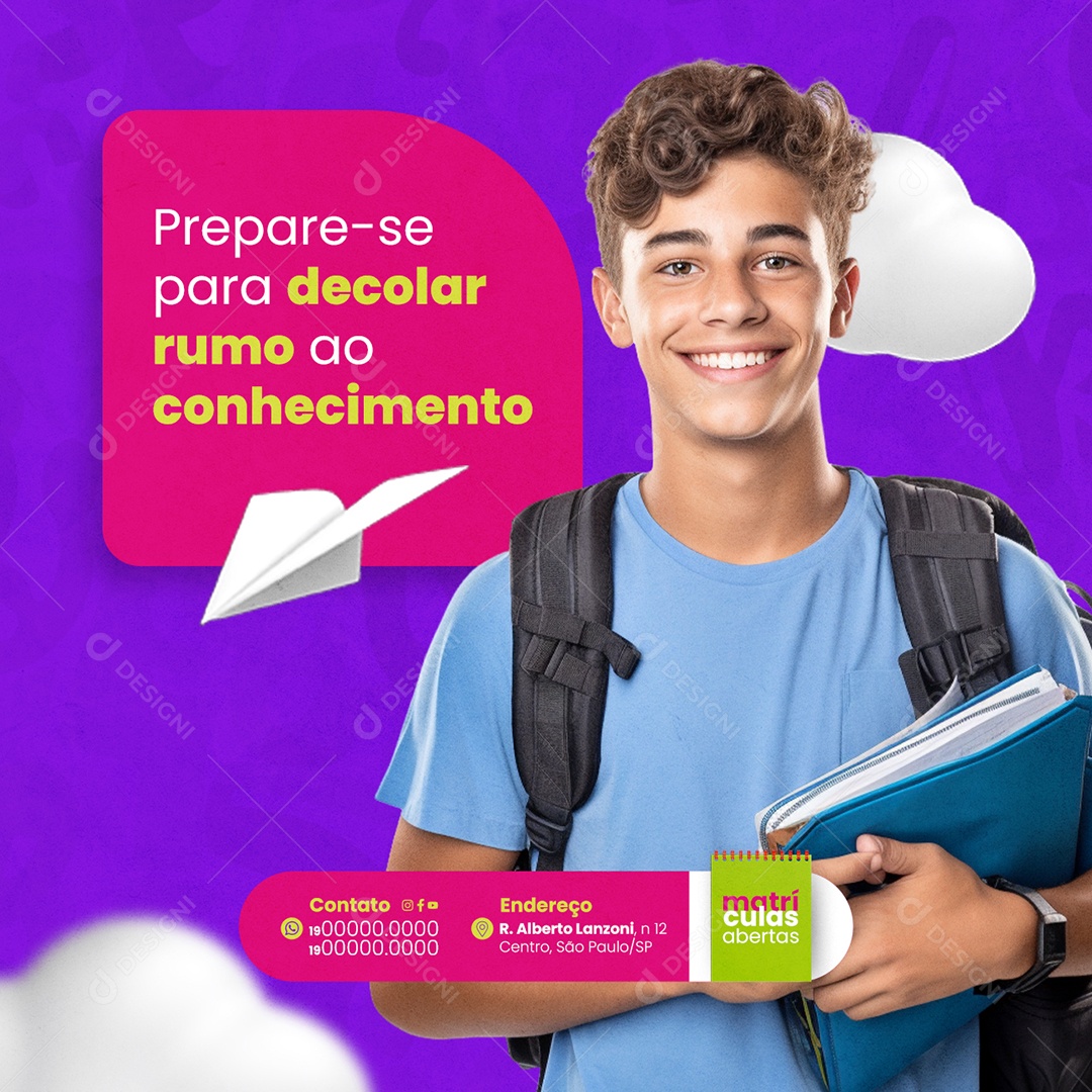Volta às Aulas Prepare se para decolar rumo ao conhecimento Social Media PSD Editável