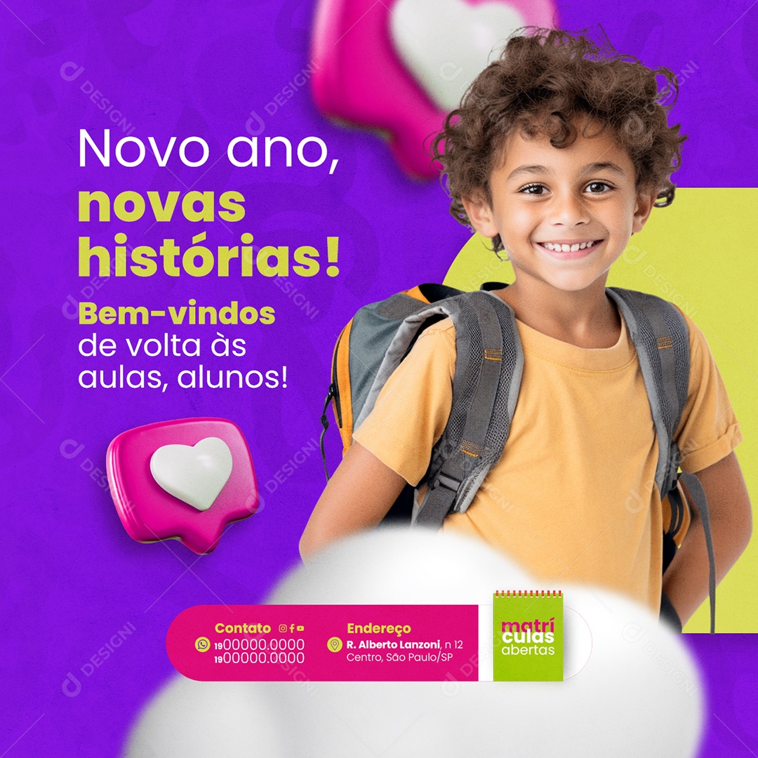 Volta às Aulas Novo ano novas histórias Social Media PSD Editável