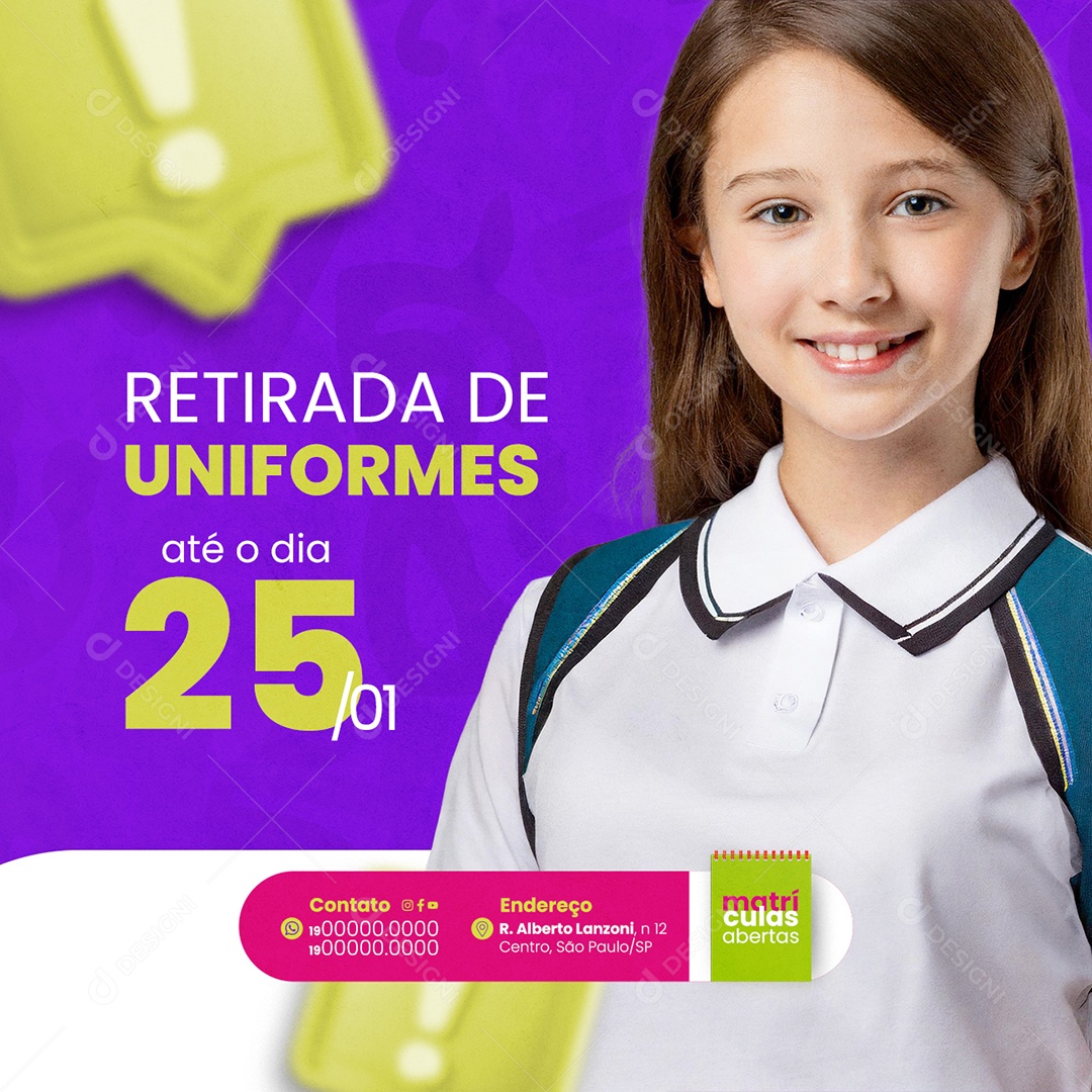 Volta às Aulas Retirada de Uniforme Social Media PSD Editável