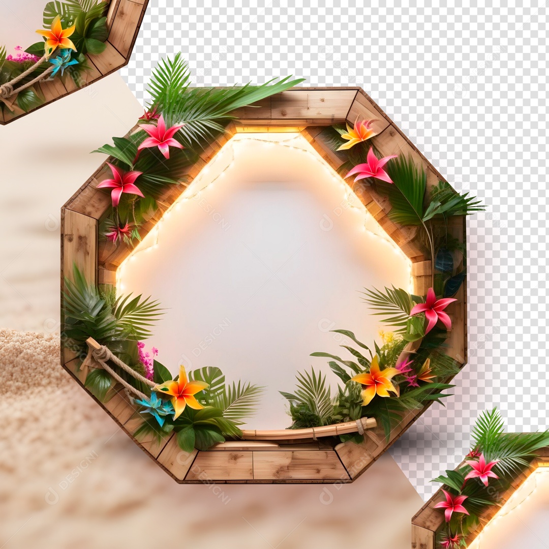 Elemento 3D Placa Com Flores Plantas Verão Para Composição PSD