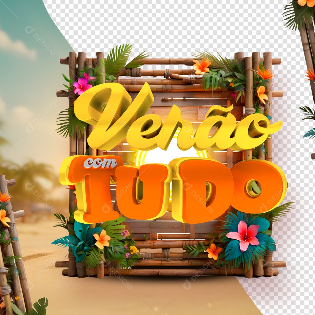 Selo 3D Verão Com Tudo Para Composição PSD