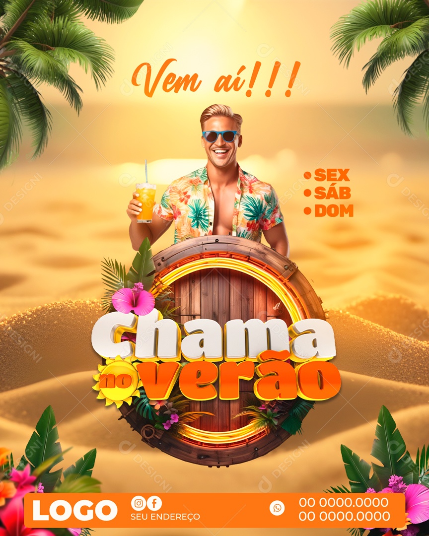 Social Media Vem Aí Chama No Verão PSD Editável