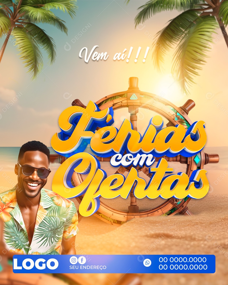Social Media Vem Aí Férias Com Ofertas PSD Editável