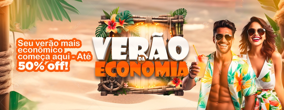Social Media Banner Verão Da Economia Até 50% Off PSD Editável