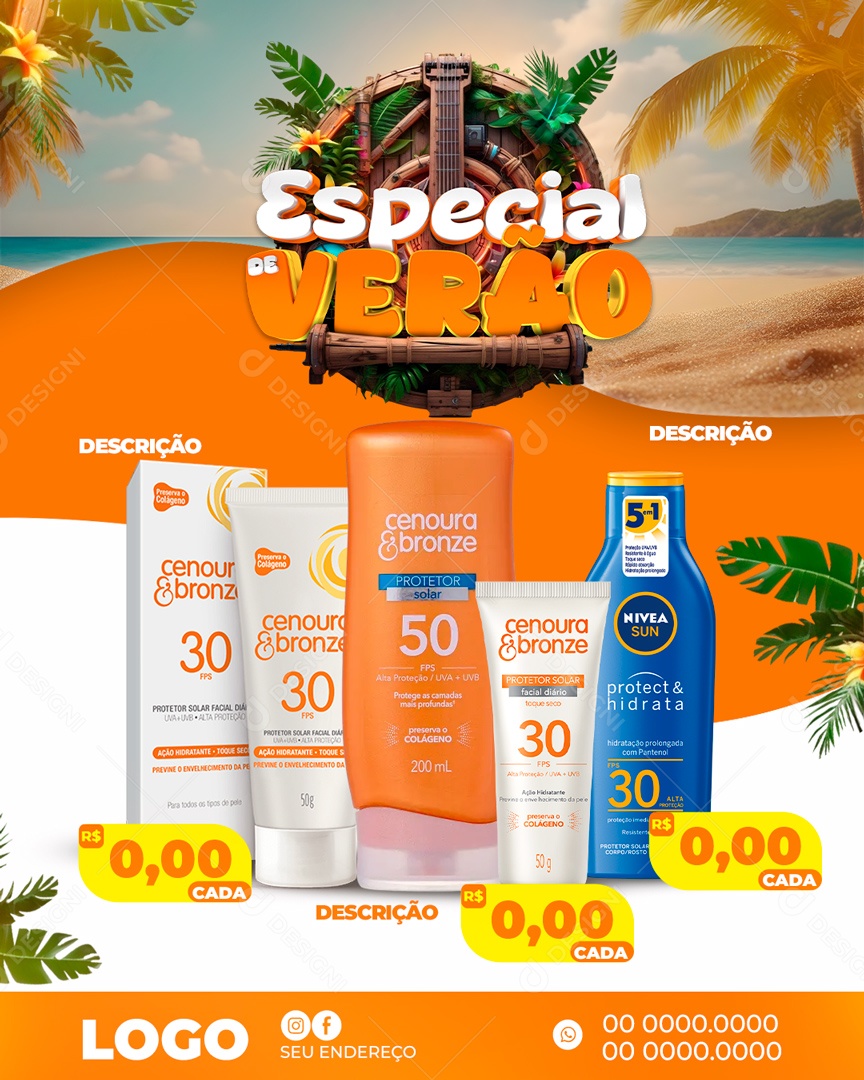 Social Media Especial De Verão Protetor Solar PSD Editável