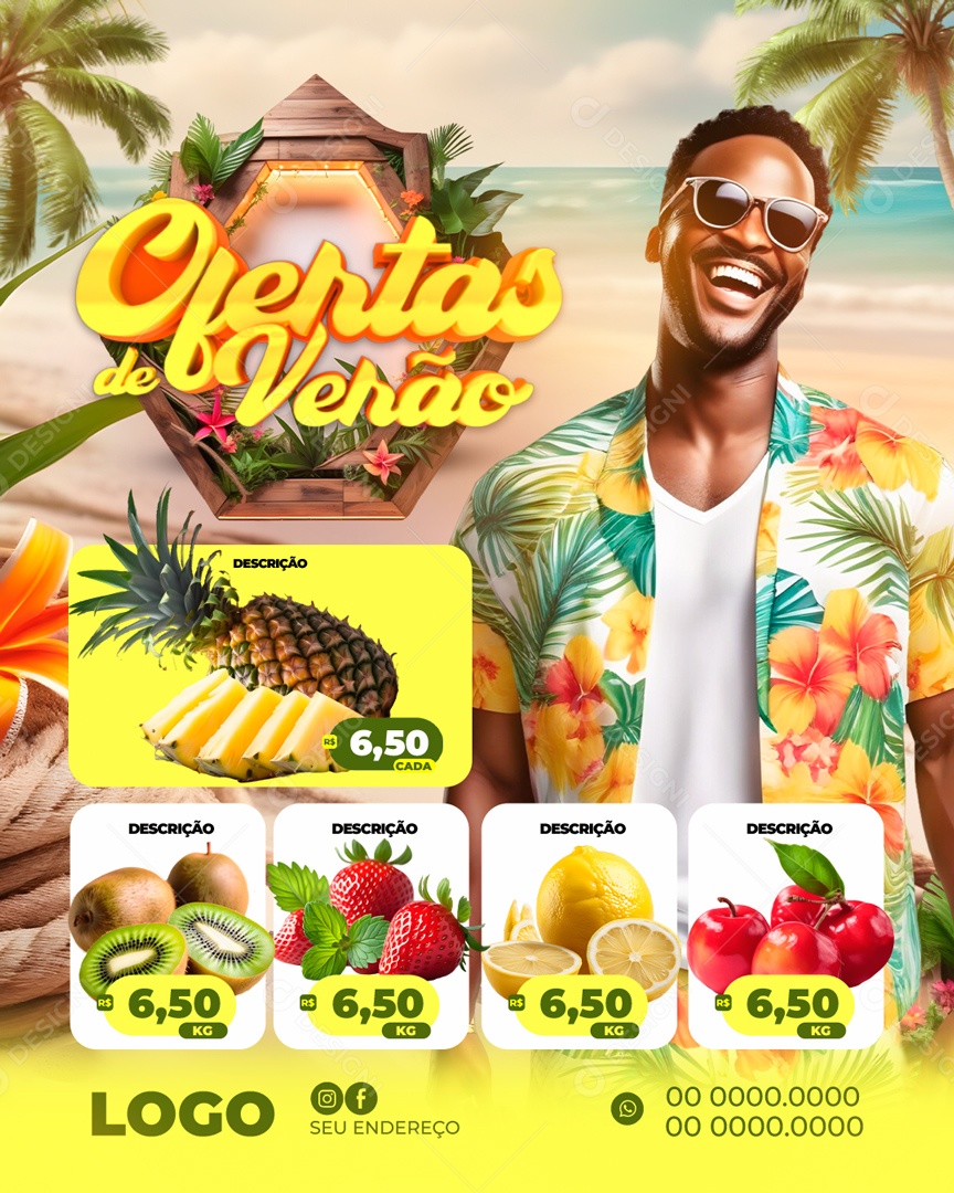 Social Media Encarte Ofertas De Verão Supermercado PSD Editável