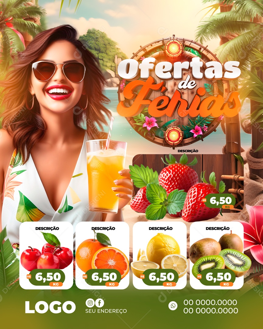 Social Media Encarte Ofertas De Férias Supermercado PSD Editável