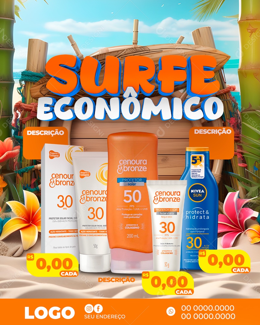 Social Media Surfe Econômico Protetor Solar PSD Editável