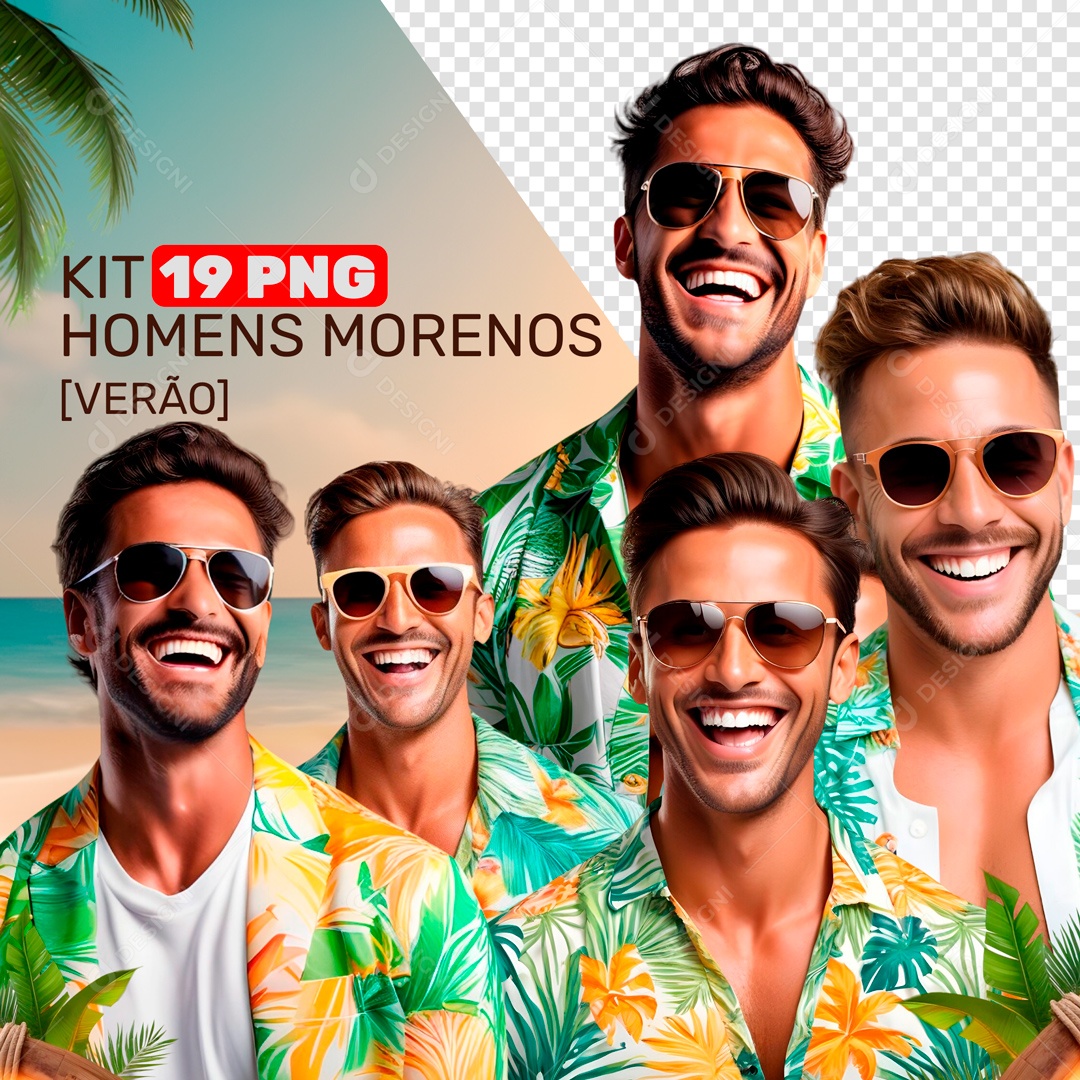 Social Media Kit 19 PNG Homens Morenos Verão PSD