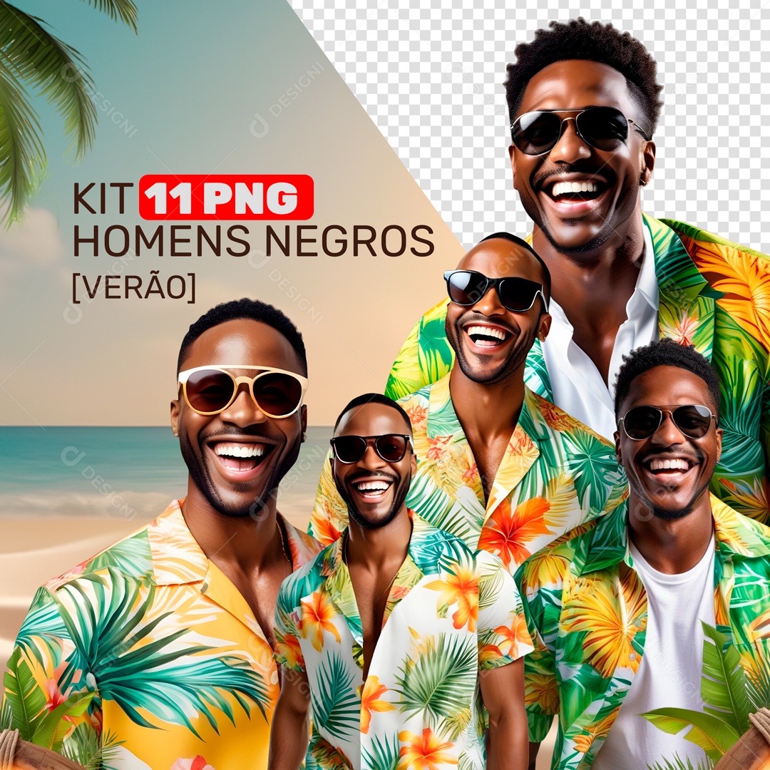 Social Media Kit 11 PNG Homens Negros Verão PSD