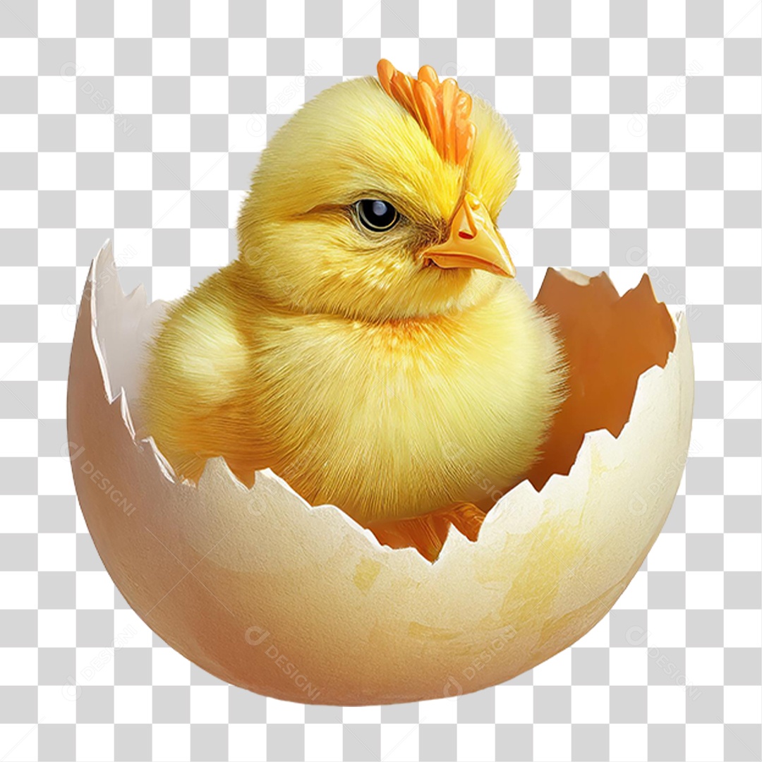 Pintinho Amarelo Saindo do Ovo PNG Transparente