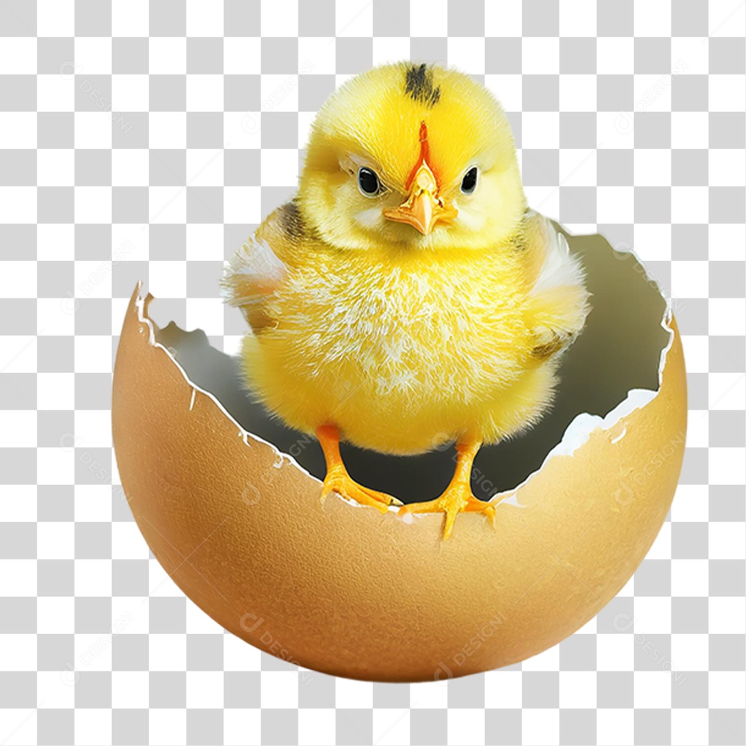 Pintinho Amarelo Saindo do Ovo PNG Transparente