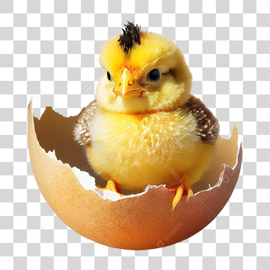 Pintinho Amarelo Saindo do Ovo PNG Transparente