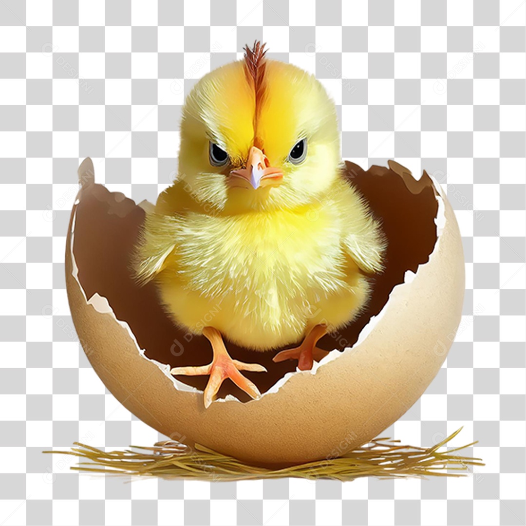Pintinho Amarelo Saindo do Ovo PNG Transparente