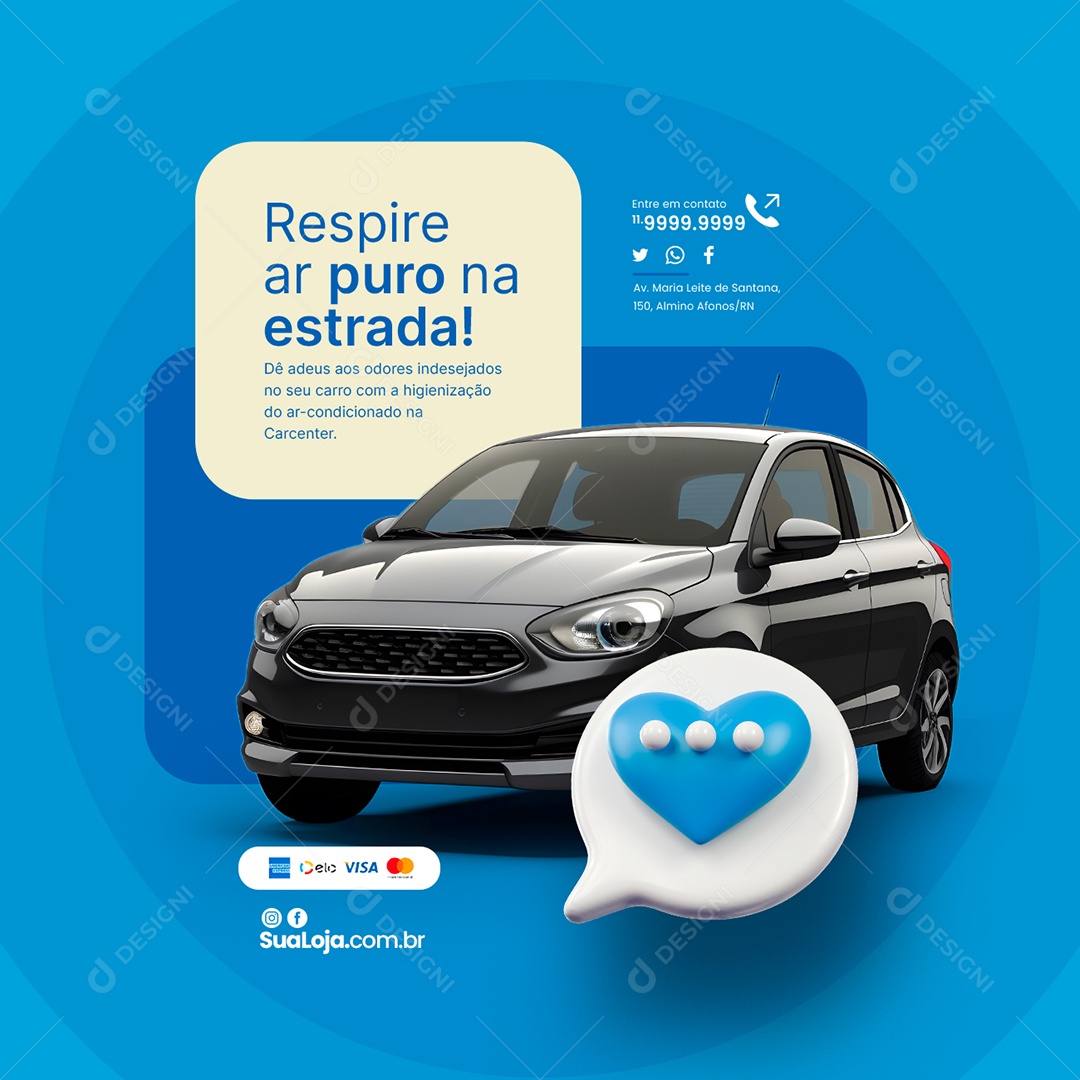 Ar Condicionado Automotivo Respire ar puro na estrada Social Media PSD Editável