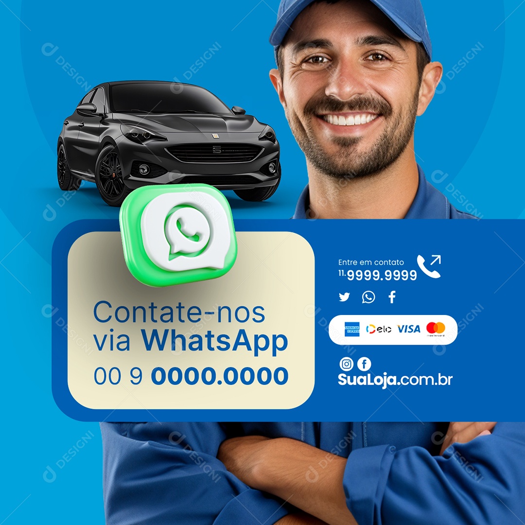 Ar Condicionado Automotivo Contate nos via WhatsApp Social Media PSD Editável