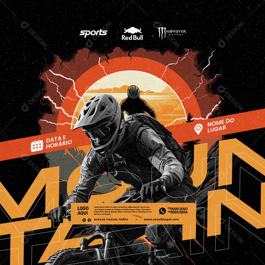 Mountain Bike Data e Horário Local Social Media PSD Editável