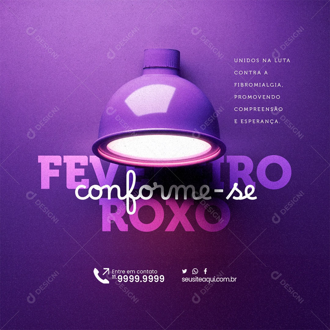 Fevereiro Roxo Unidos na Luta Contra a Fibromialgia Social Media PSD Editável