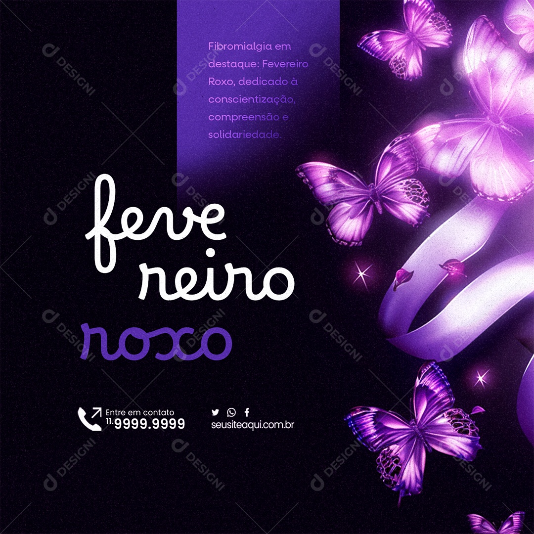 Fevereiro Roxo dedicado à conscientização compreensão e solidariedade Social Media PSD Editável