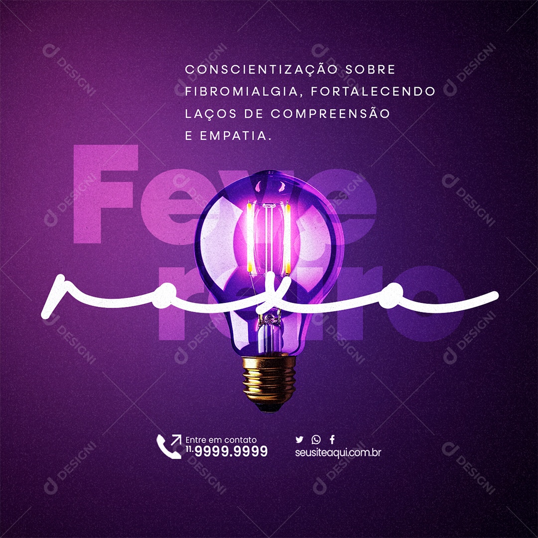 Fevereiro Roxo Conscientização sobre Fibromialgia Fortalecendo Laços Social Media PSD Editável