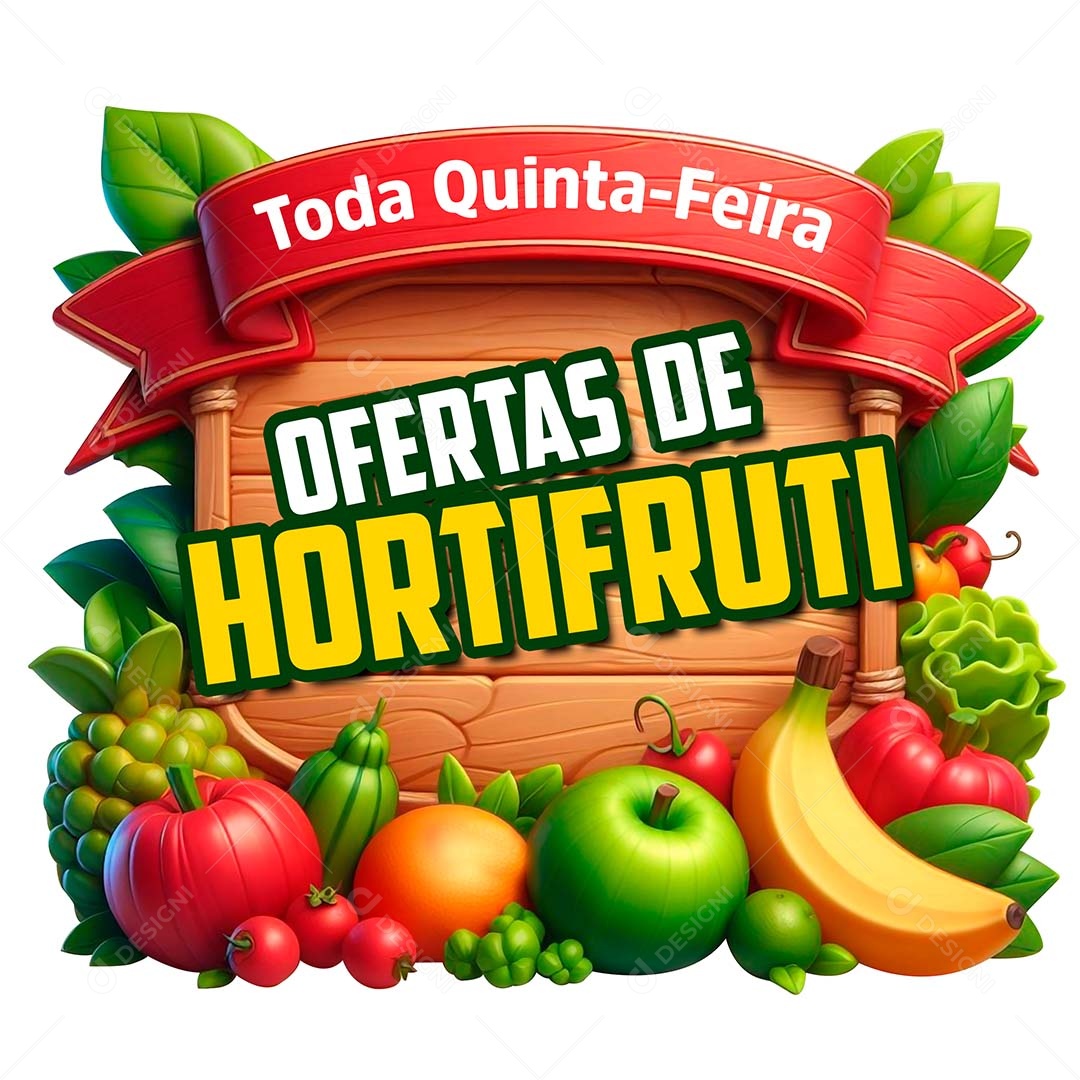 Ofertas de Hortifruti Selo 3D Branco Verde Amarelo para Composição PSD