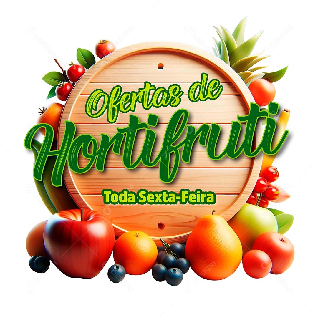 Ofertas de Hortifruti Selo 3D Verde Marron para Composição PSD