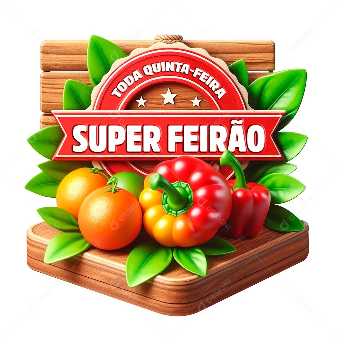 Super Feirão Quinta-Feira Selo 3D Verde Vermelho Laranja para Composição PSD