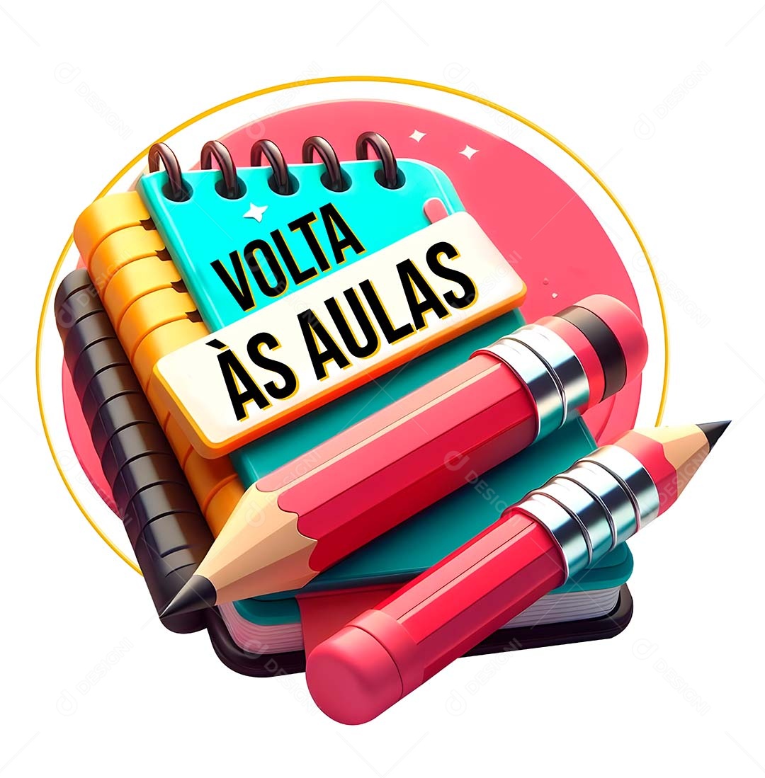 Volta às Aulas Selo 3D Vermelho Laranja Azul para Composição PSD