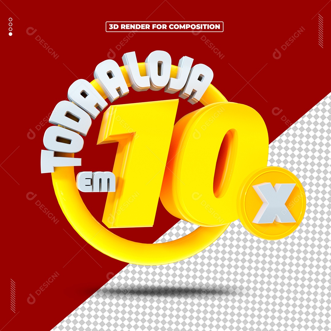 Toda Loja em 10x Selo 3D Amarelo e Branco para Composição PSD