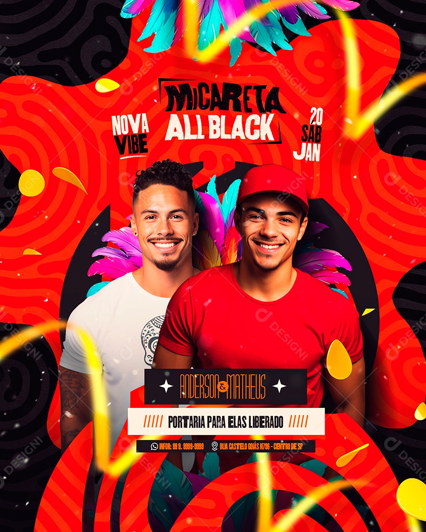 Flyer Carnaval Micareta All Black Anderson & Matheus Social Media PSD Editável