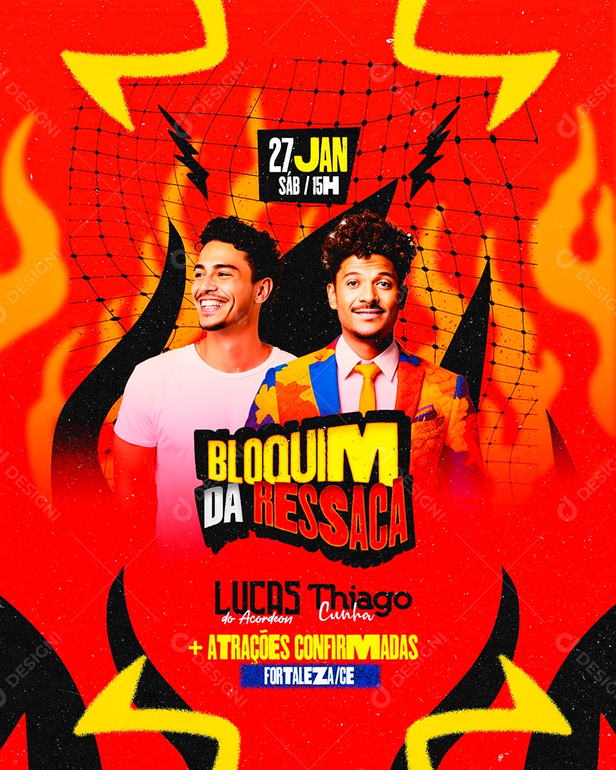 Flyer Carnaval Bloquim Da Ressaca Lucas do Acordeon Thiago Cunha Social Media PSD Editável
