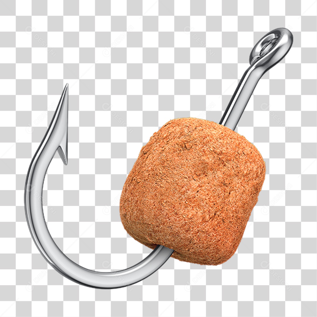 Elemento 3D Anzol de Pesca com Ração Para Composição PNG Transparente
