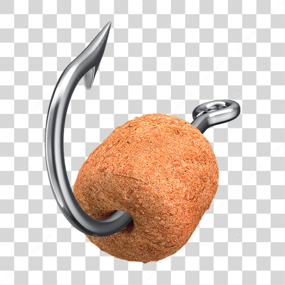 Elemento 3D Anzol de Pesca com Ração Para Composição PNG Transparente