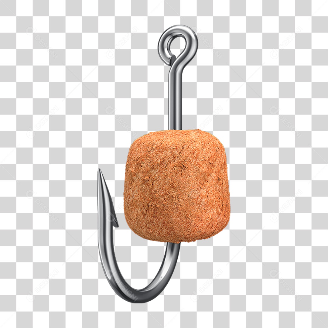 Elemento 3D Anzol de Pesca com Ração Para Composição PNG Transparente