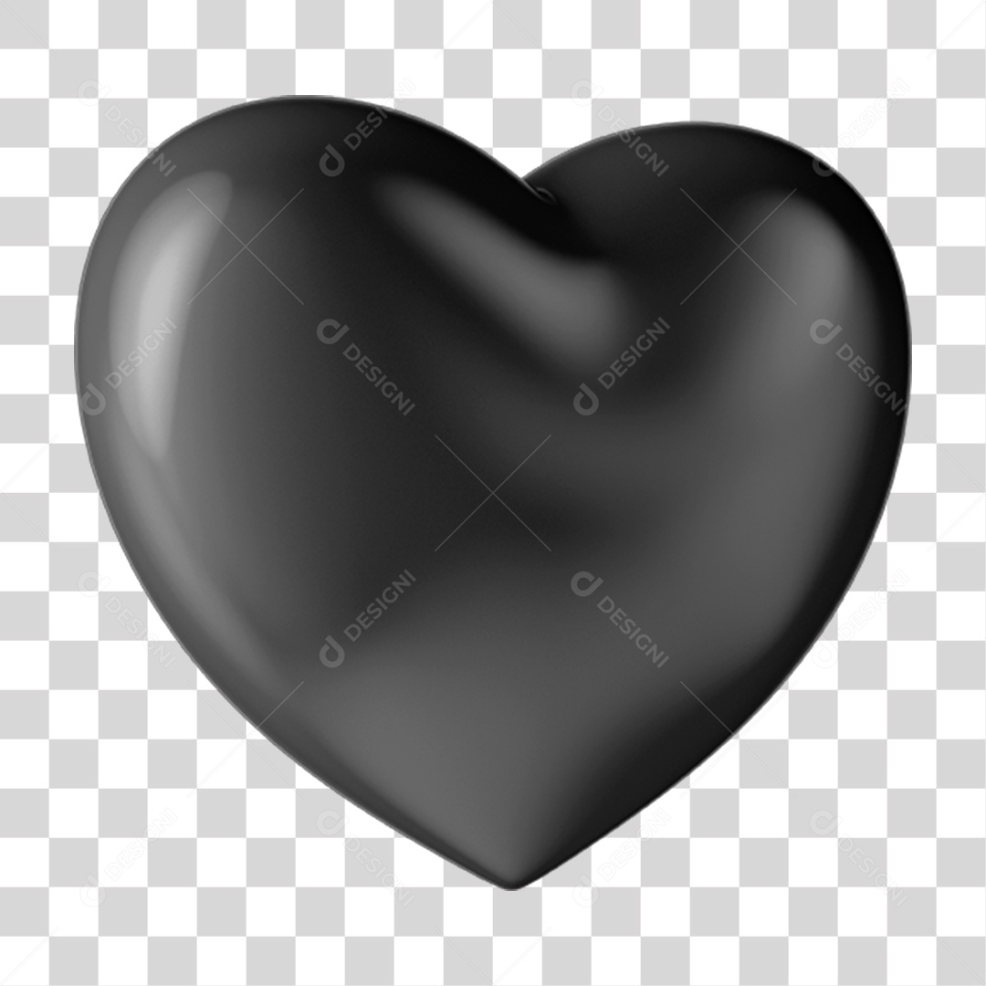 Elemento 3D Coração Preto Símbolo de Luto PNG Transparente